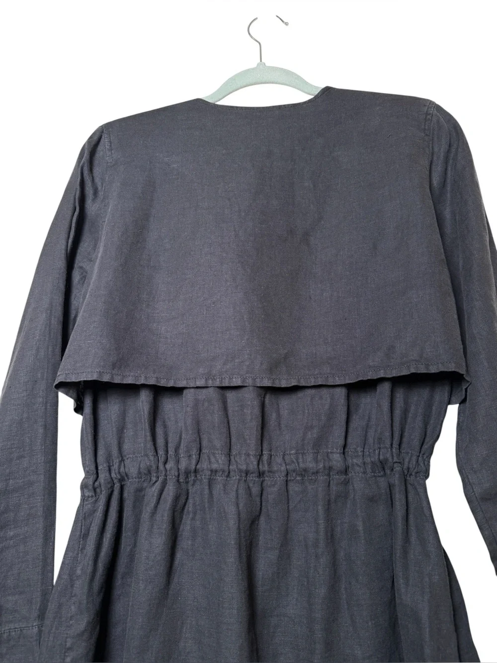 Michael Stars Small LINEN Charcoal Long-Sleeve Asymmetrical Zip Shirt Dress
